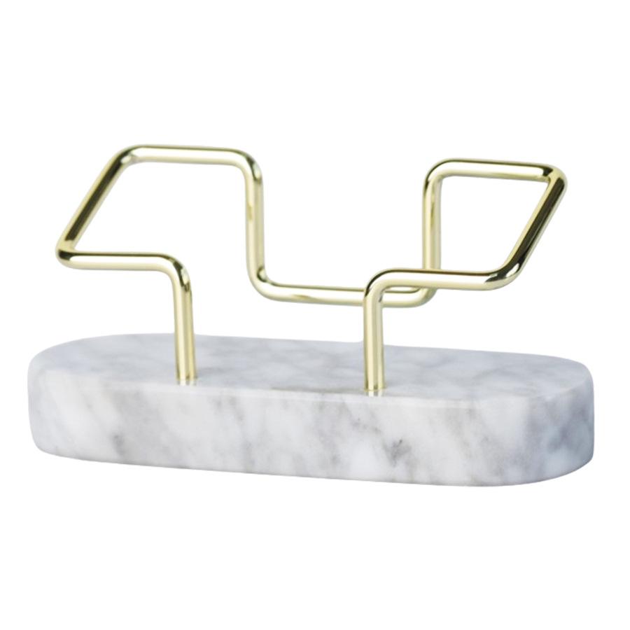 1pc Elegant Marble Business Card Holder - White Marble Desktop Organizer with Golden Metal Frame, Business Card Organizer