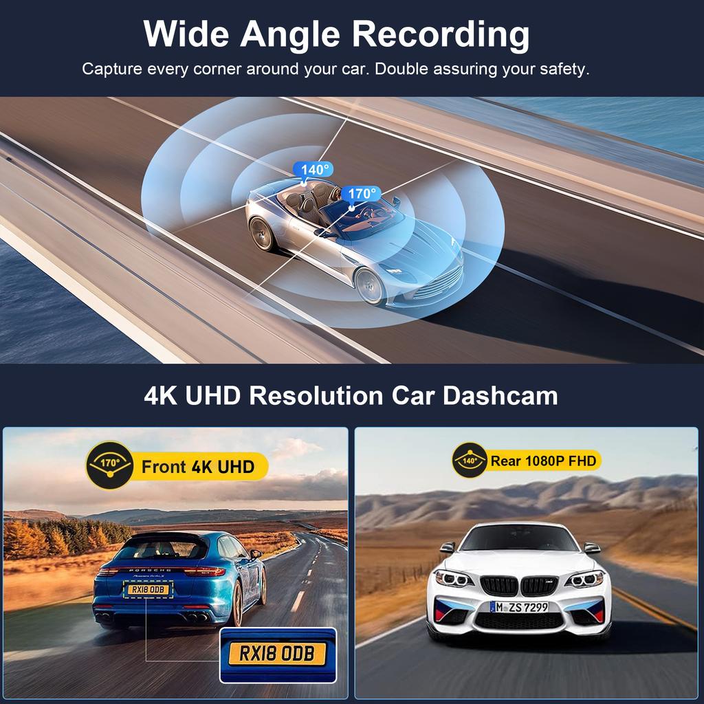 4K Ultra High Definition mit WiFi Mobile Internet ADAS BSD Front- und Heck-Dual-Recording-Fahrtenrekorder
