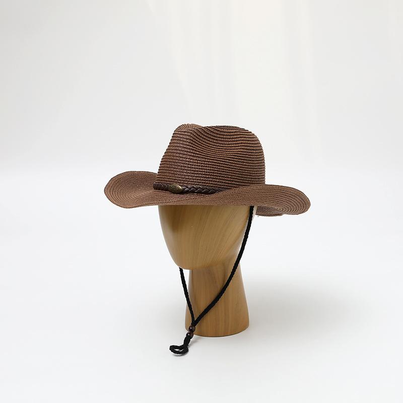 

Western Jazz Top Cowboy Hats Women s Summer Sunscreen Beach Sun Hat Seaside Travel Curled Outdoor Travel Straw Hat Men Panama Adjustable 55-58cm коричневий