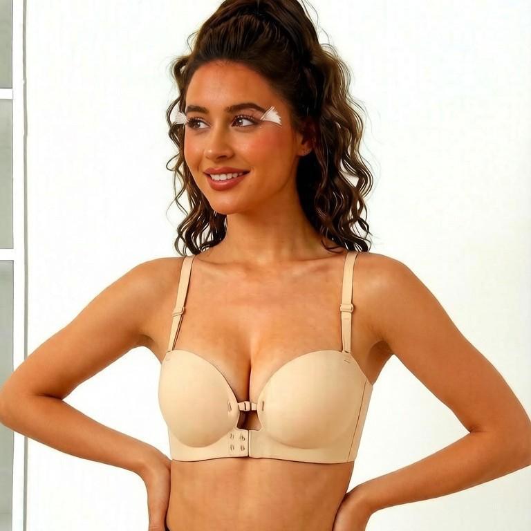 Leopard Print Wire-Free Push-Up Bra: Seamless Plus Size Women's Lingerie with Front Closure and Beautiful Back Design