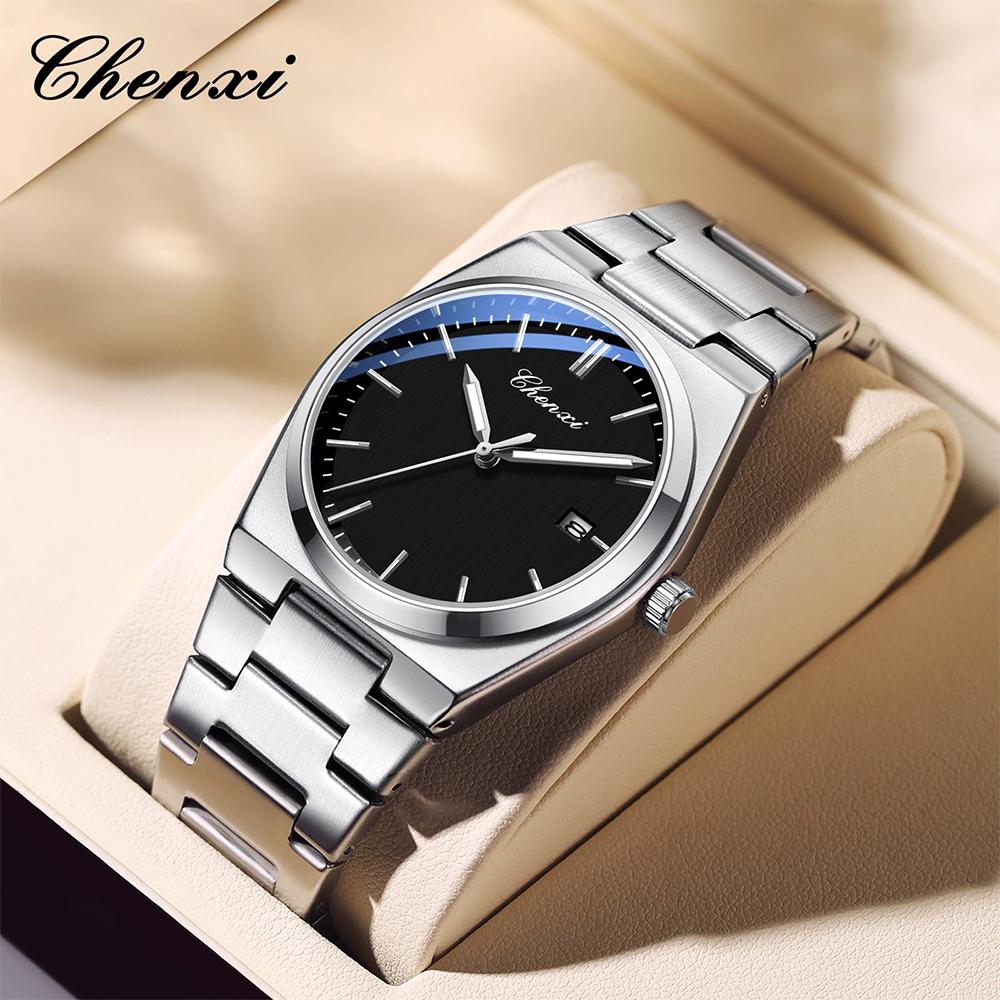 CHENXI Watches for Man Silver Business Fashion Men's Quartz Watch Luminous Date Calendar Display Waterproof Wristwatch