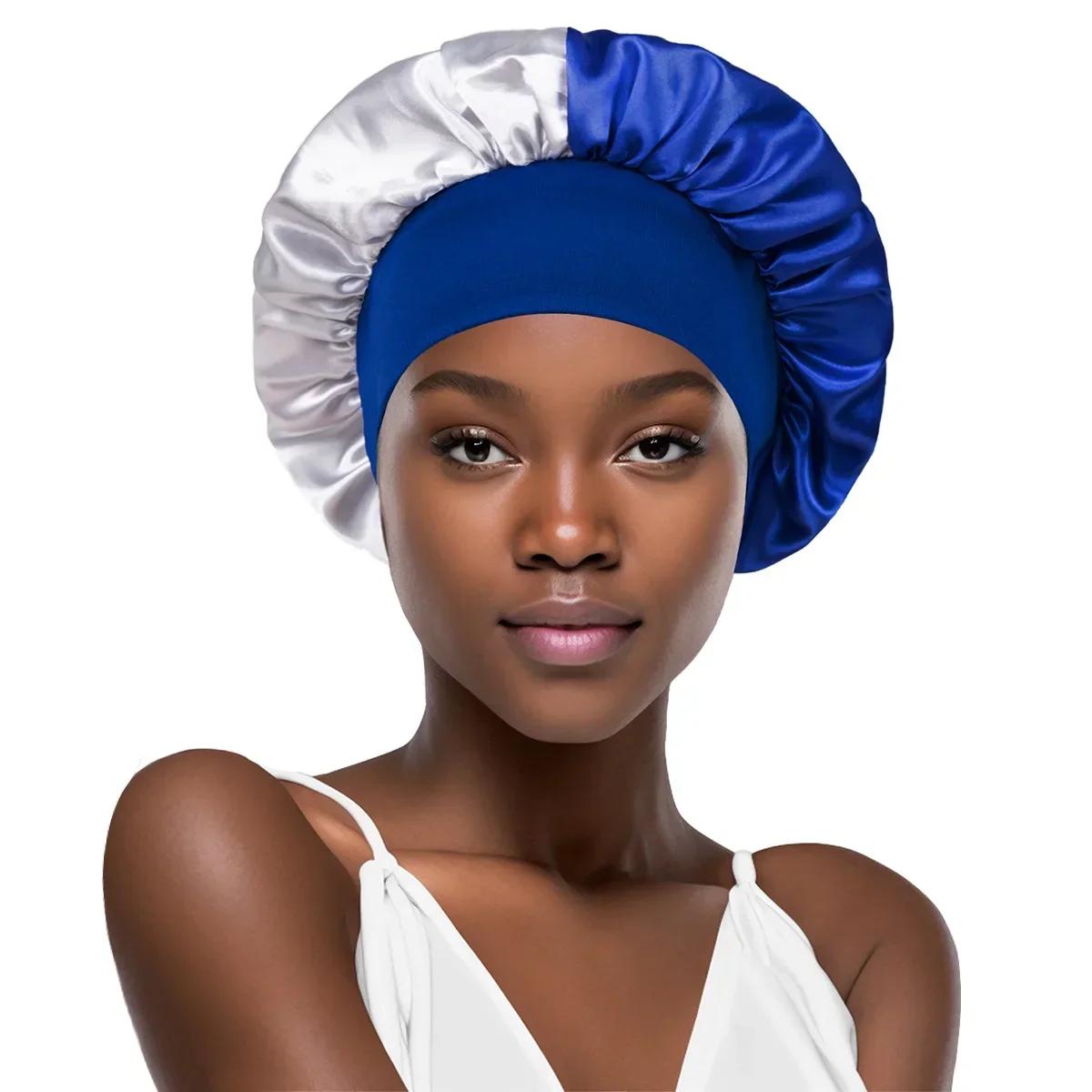 

New Large Satin Bonnet Silk Night Sleeping Cap with Head Tie Band Bonnet Edge Wrap for Women Curly Braid Hair