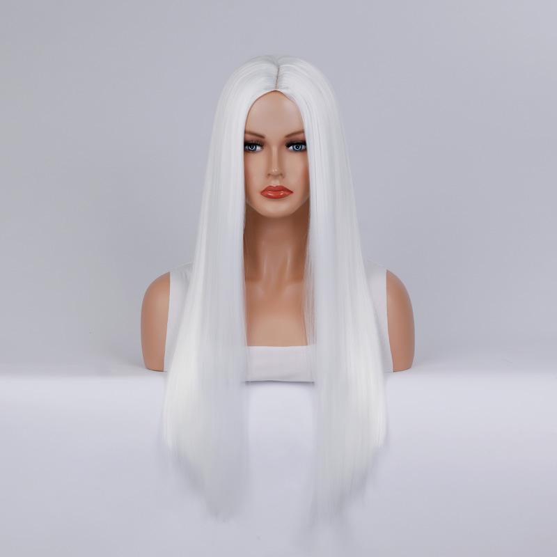 Long Straight Cosplay Wig with Middle Part Woman Anime Ombre Hallowmas Lolita Synthetic Wig Pink  Red Heat Resistant Hair