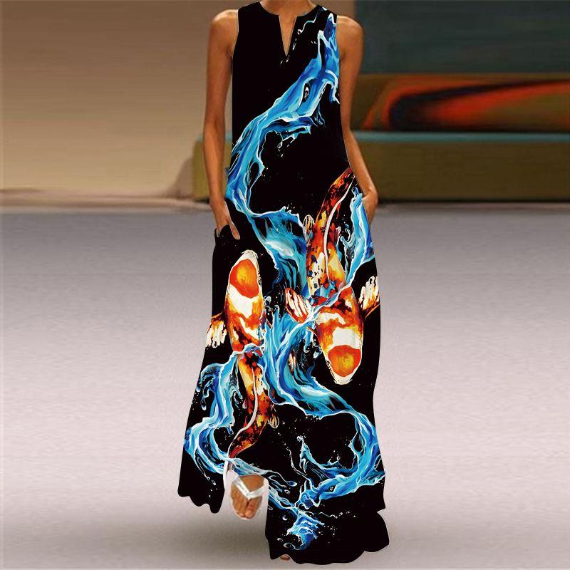 New Sleeveless Dress Summer Long Pear Shapes Belly Covering Silm Slim Looking Yes, Elegant V-neck Dress