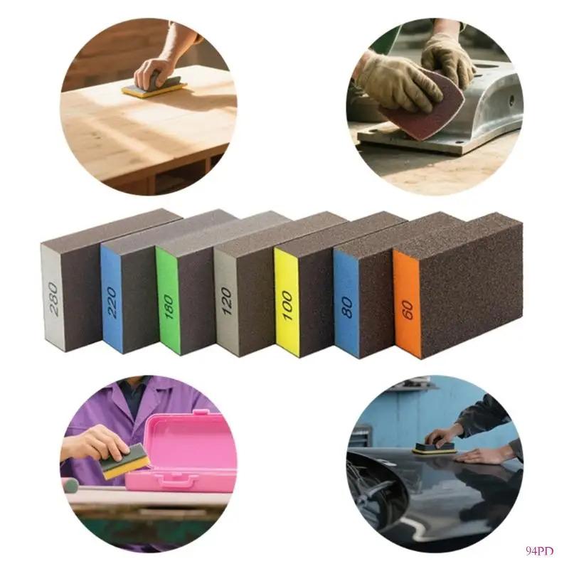 7 Pieces Multi Grits Sanding Sponges 94PD Washable Sanding Block 60-280 Grit for Wood Metal Furniture