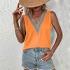 Nowe letnie bluzki bez rękawów z dekoltem w serek z koronki patchworkowej damskie proste modne eleganckie luźne koszule damskie vintage slim fit solidne bluzki damskie topy 26035