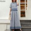 Women Short Sleeve Blouse and Wide Leg Pants Plaid Print Two Piece Suit Sets