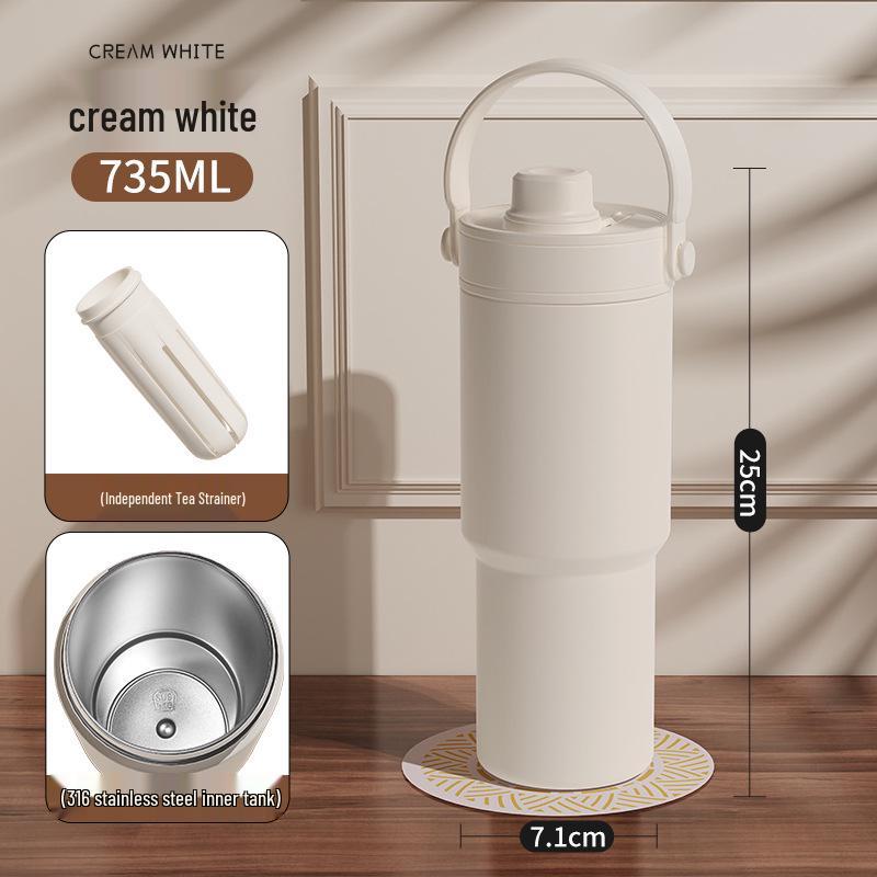 High-Capacity Dual-Use Insulated Cup with Straw, 316 Stainless Steel and Ceramic Liner, Portable Travel Companion