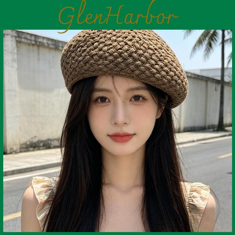 Small Fragrance Style Beret Hat For Women Summer Breathable Knitted Fashion Accessory