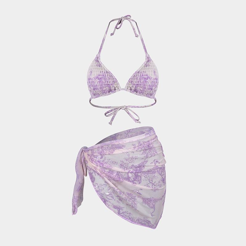 Europäisches und Amerikanisches Bedrucktes Dreiteiliges Bikini-Set mit Gaze-Rock - Sexy Urlaubs-Badeanzug