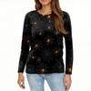 Women's Fashion Casual Slit Hem Round Neck Long Sleeve Loose Halloween Printed T-Shirt Ladies Top