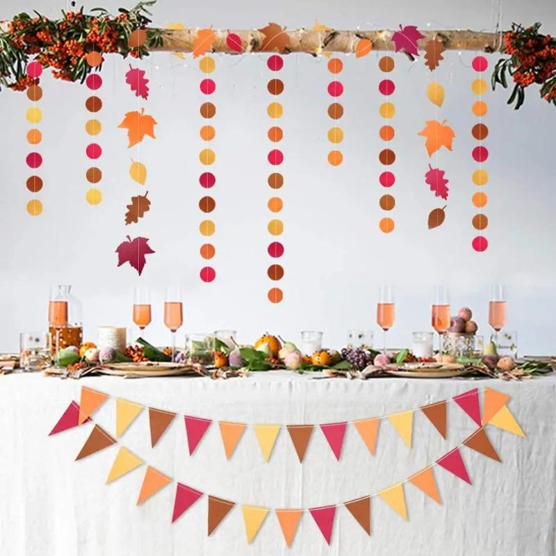 4 meters Red Orange Autumn Birthday Garlands Thanksgiving Decorations Paper Banner Flag String Wall Fireplace Holiday Decoration