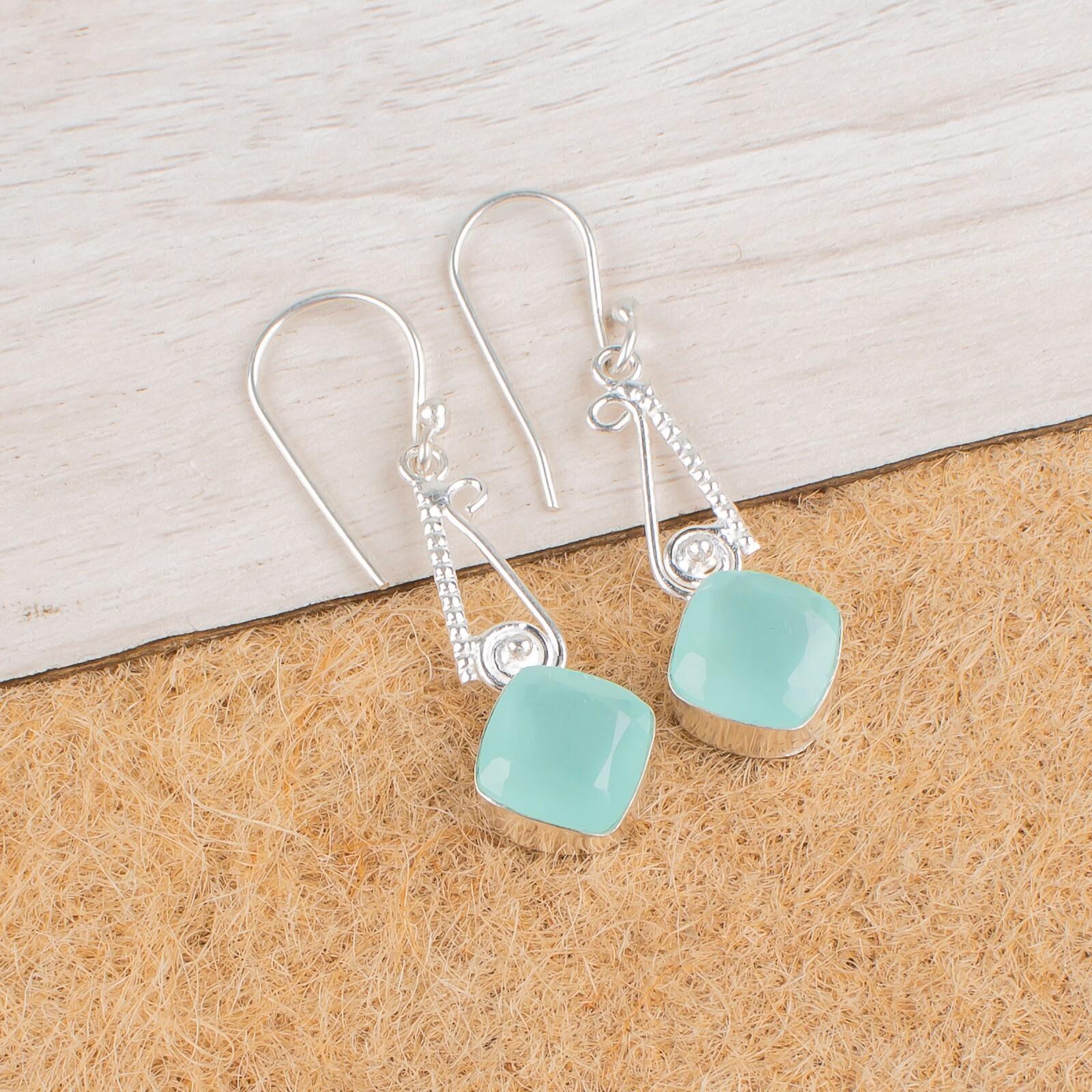 

Натуральный аквахалцедон, драгоценный камень, серьги ручной работы из стерлингового серебра 925 пробы, 1,90 EE-46-15