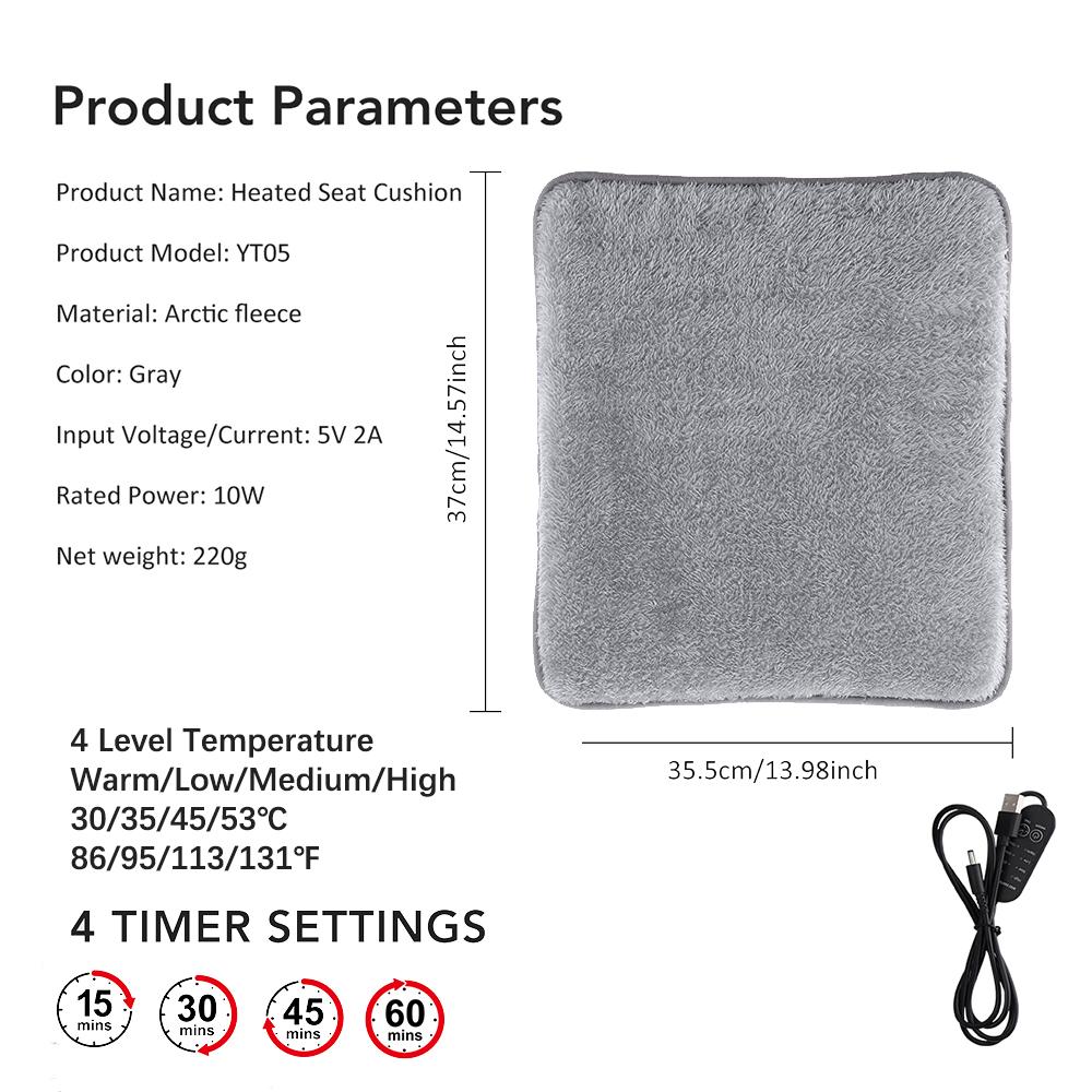 

USB Электрическая грелка Зимняя автомобильная подушка с подогревом для офиса, путешествий, дома, дивана, кресла, сиденья, 3 уровня нагрева, 4 таймера, согревающий коврик, моющийся