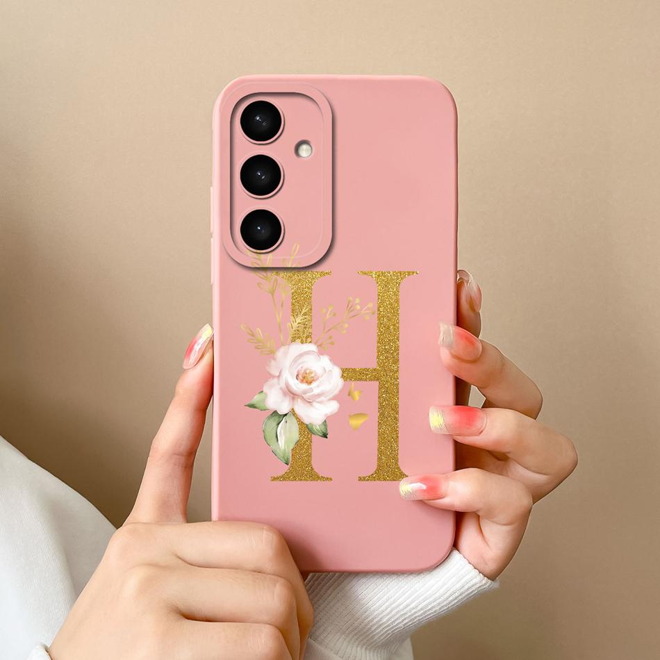 For Samsung Galaxy S25 Plus FE Case For Samsung S25 Ultra Rose Letter Back Cover Soft Liquid Silicone Anti Drop Phone Protectors