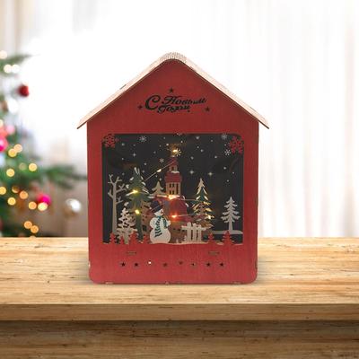 Christmas Snow House Luminous Scene Wooden Figure for Home