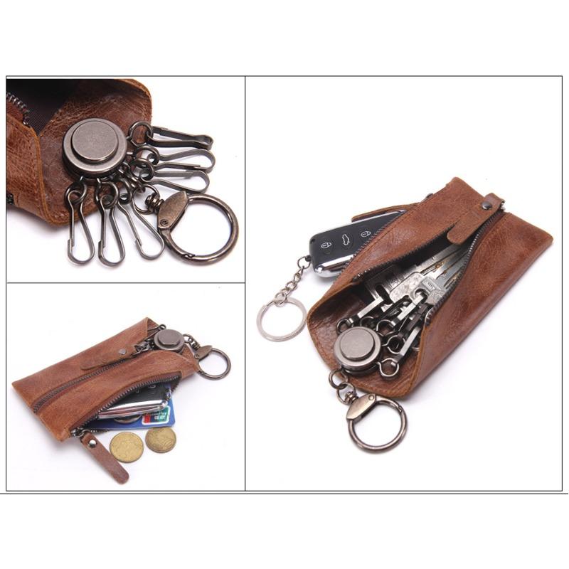 Genuine Leather Key Case Casual Multi-Hook Compact