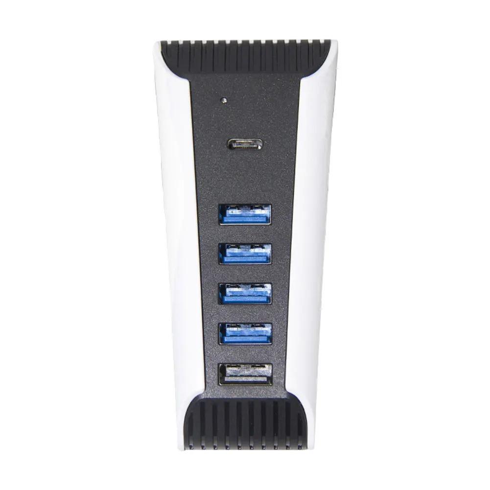 USB C Hub, 5 In 1 USB Hub High‑Speed Expansion Adapter with USB3.0 Type‑C Ports for PS5 Console, Support 4 USB Data Output Ports