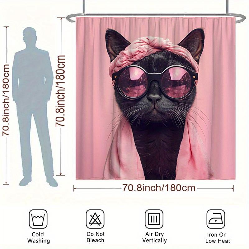 Sprchový závěs Hipster kočka - Voděodolný, Snadno čistitelný, Dodá vaší koupelnové výzdobě originální a stylový nádech