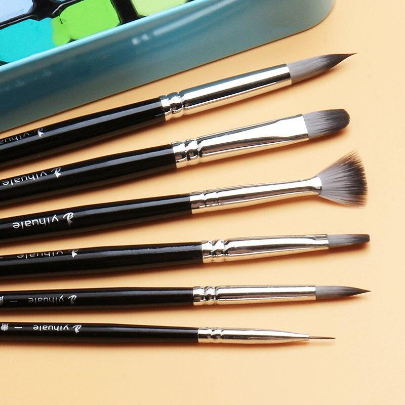 JOWOART 6pcs Multifunction paint brush black nylon hair set birch Short rod oil acrylic watercolor gouache student beginner art tool