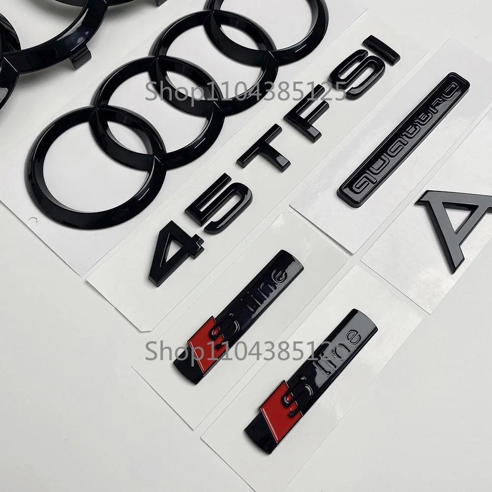 hot A7 4-Ring logo ABS Black Car Hood Front Bonnet Grill Rear Trunk Emblem Badge Sticker A7 mark 30TFSI 40TFSI Quarrto Emblem