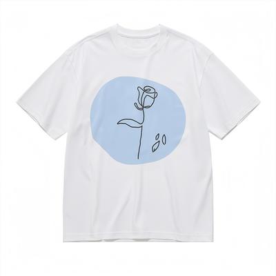 Men's Soft Breathable All Season Classic T-Shirt Minimalist Line Rose Cotton Tee