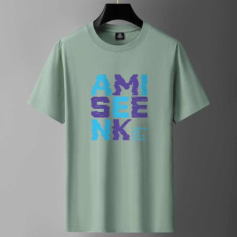 AMI M-6XL Pure Cotton Mens Short-sleeved T-shirt Round Neck Boy Casual Tee Shirt