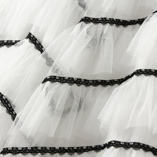 Women Skirt High Waist A-line Big Swing Ruffle Contrast Color Scattered Hem Pleated Patchwork Princess Style Elastic Waist Ankle Length Maxi Skirt