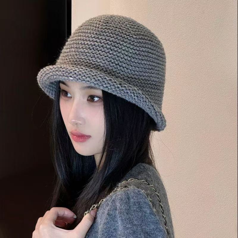New Semi-curled Wool Bucket Hat Women's Warm Knitted Basin Hat Versatile Face Hat