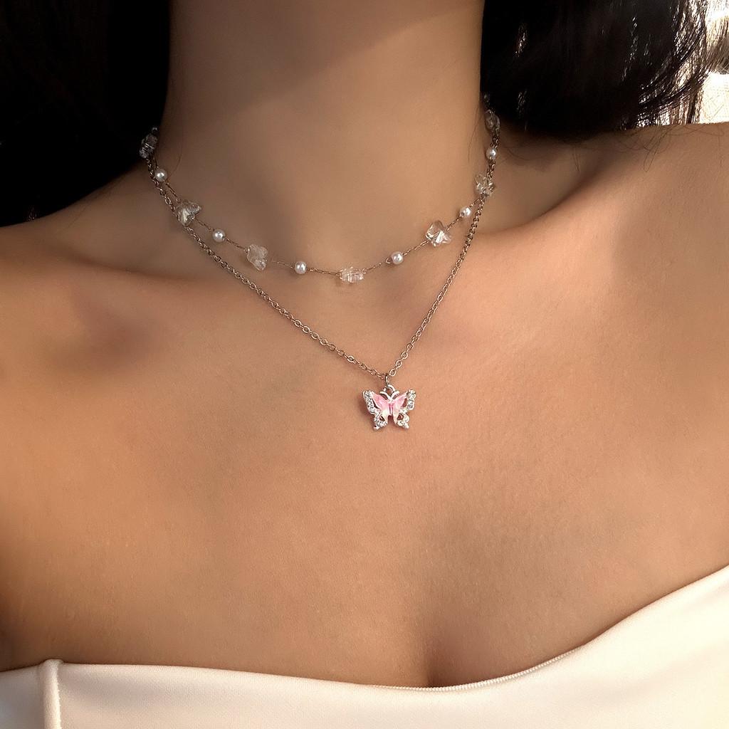 Ocean Blue Pearl Butterfly Necklace For Women Fashion Jewelry For Holiday Vacation