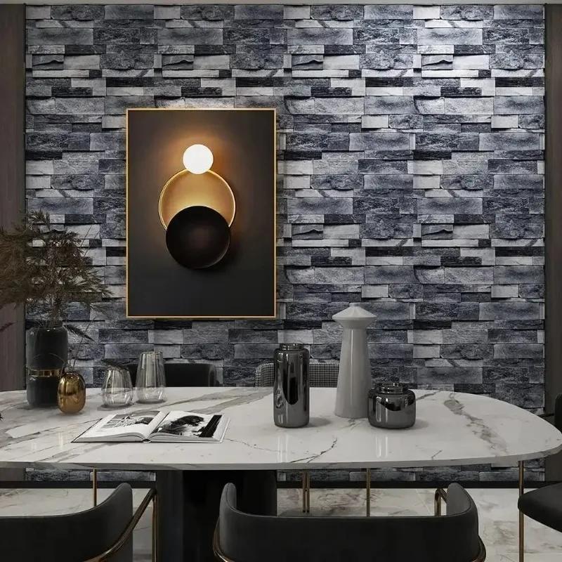 Vintage 3D Brick Wall Sticker Thickened Self Adhesive Faux Stone Panel for Industrial Cafe Restaurant Background Decor