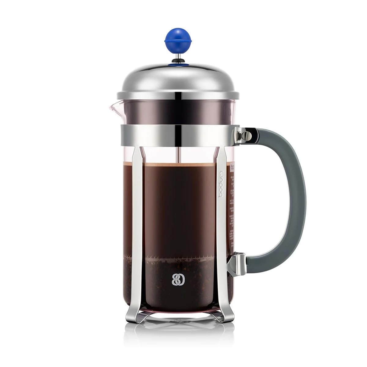 

BODUM CHAMBORD French Press Coffee Maker, 1000ml, 80th Anniversary Limited Edition, Pink x Blue x Gray, Stainless Steel Filter, Glass Beaker,