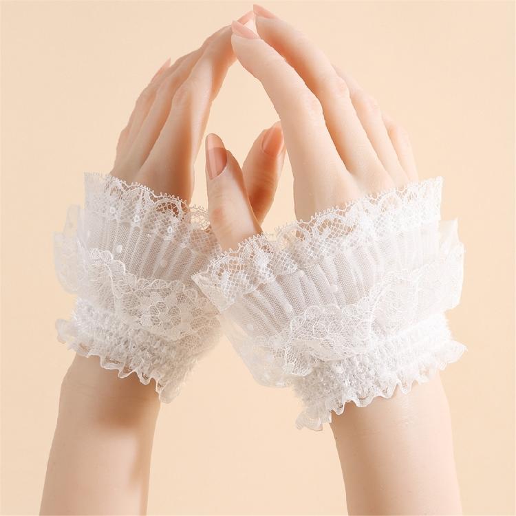 Lightweight Lace Wrist Sleeves Sun Blocking Stretchy Design For Summer Outings Casual Outfits White