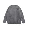 Men's Autumn/Winter Retro Ripped Knit Sweater - Round Neck, Thickened Pullover, Trendy American & Japanese Style