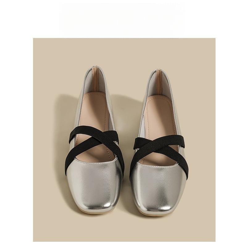 Silver Single Shoes Female 2025 Spring New French Square Head Flat Bottom Fairy Evening Wind Ballet Light Mouth Mary Jane Shoes