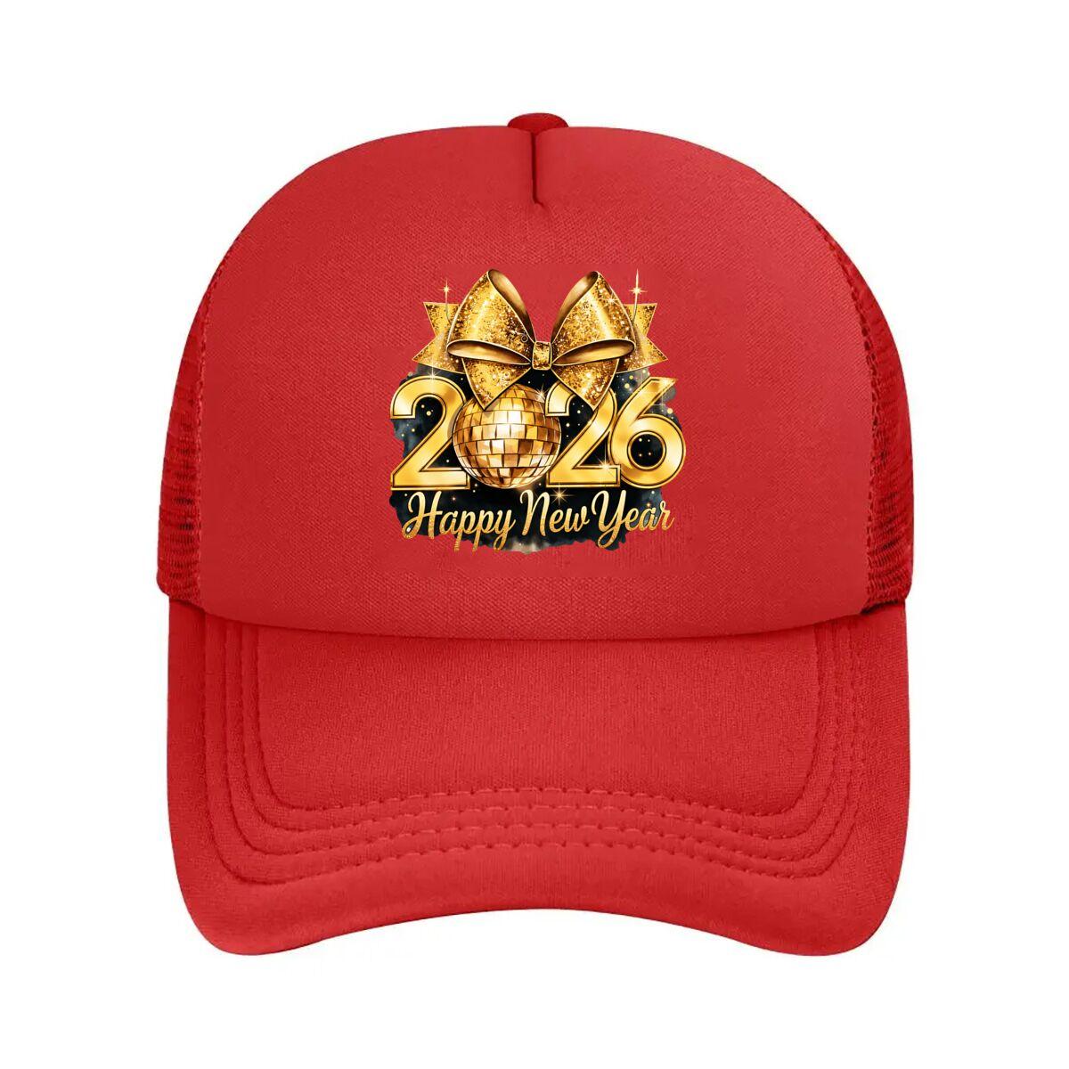 New Year Golden Glitter Disco Ball Bow Decor Mesh Baseball Cap Hip Hop Adjustable