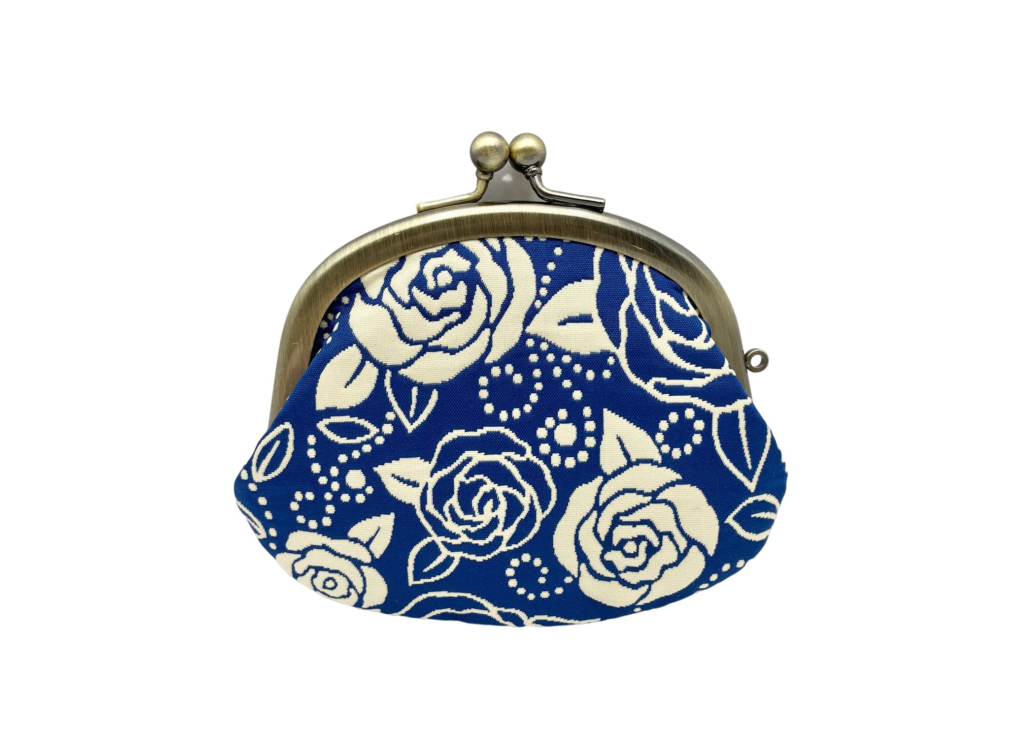 

Round Clasp Wallet with Coin Rose Woven Japanese Made in Kyoto x B-andyu 3.3 Purse, Fabric, Pattern, (Navy Beige)