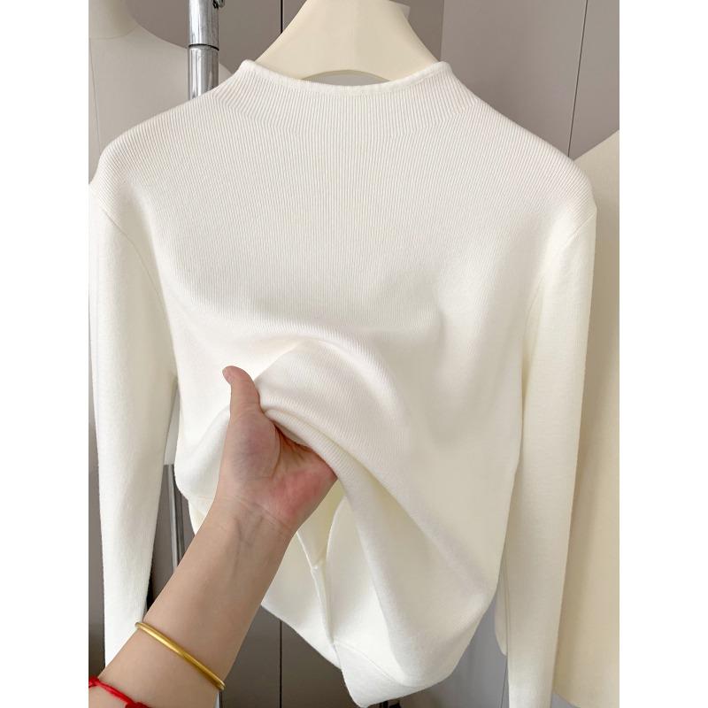 Small stand-up collar milk yellow sweater women's spring simple versatile top soft waxy inner knitted bottoming shirt