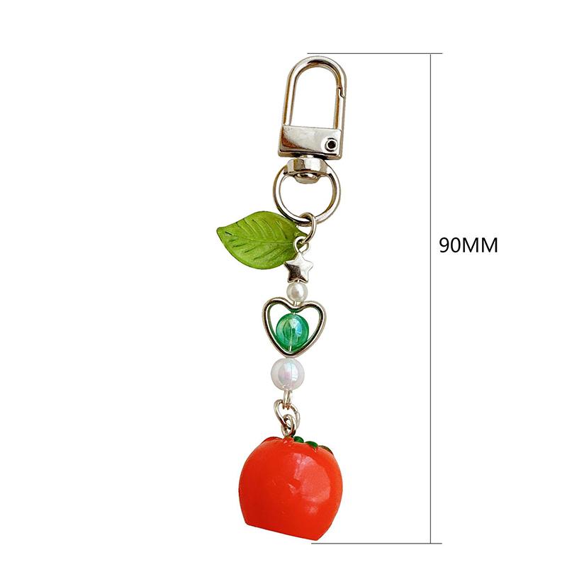 Cherry Tomato Pendant Keyring Sweet Keychain Backpack Decoration Bowknot Keyholder Phone Chain Jewelry Ornament Accessories
