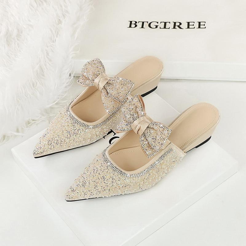 

Французский сказочный стиль бант и жемчужные стразы носок с головами для женщин, носящих высококлассный темперамент и женскую обувь, модный 36