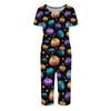 Women's Two Piece Set Short Sleeve Top and Capri Pants Casual Lounge Wear Halloween Floral Print Spider Web Pattern Soft Fabric