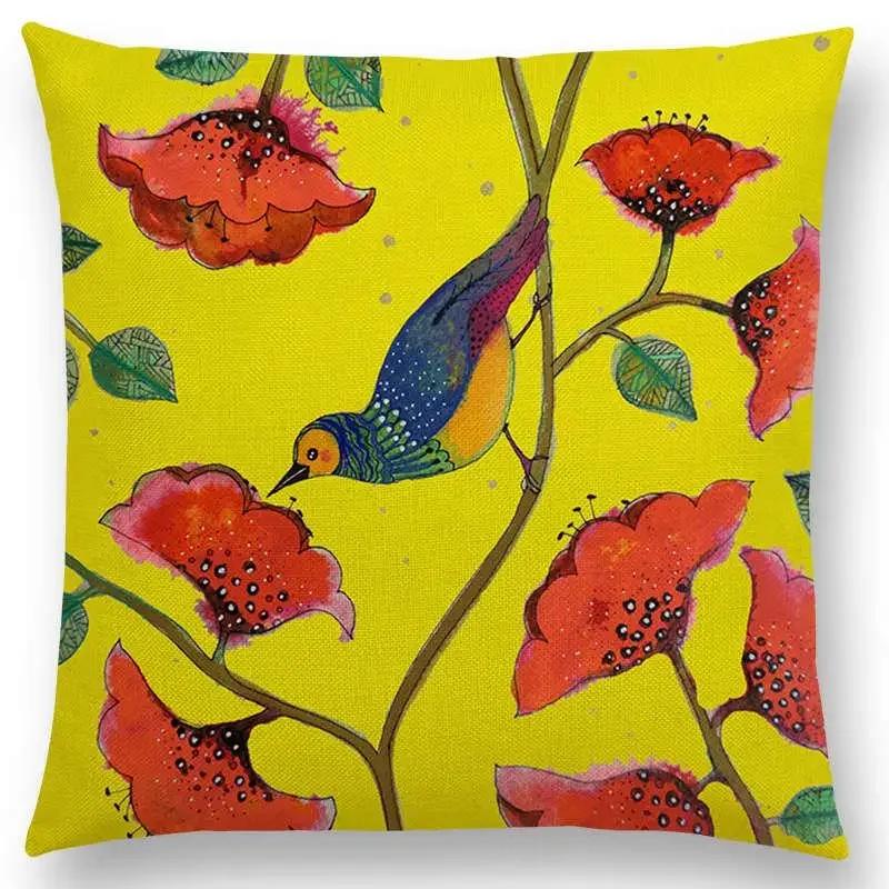 New Arrivals Watercolor Little Birds Pillow Case Floral Home Decor Cushion Cover