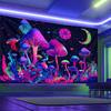 1pc Fluorescent Mushroom Moon Tapestry, UV Black Light Fantasy Plant Starry Sky Tapestry, Home Decoration Wall Hanging