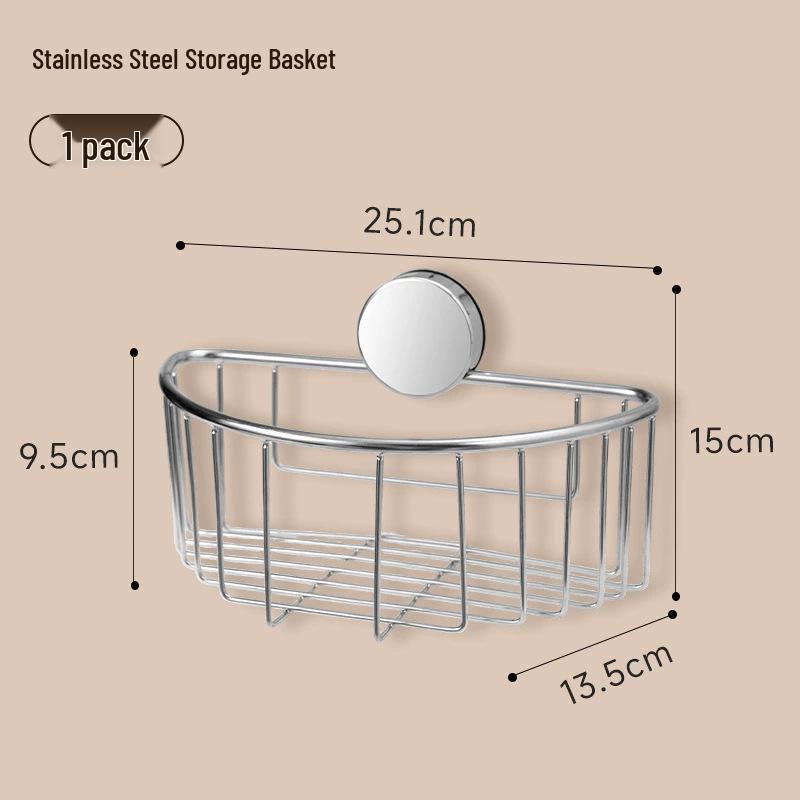 No-Drill Stainless Steel Suction Bathroom Shelf Organizer