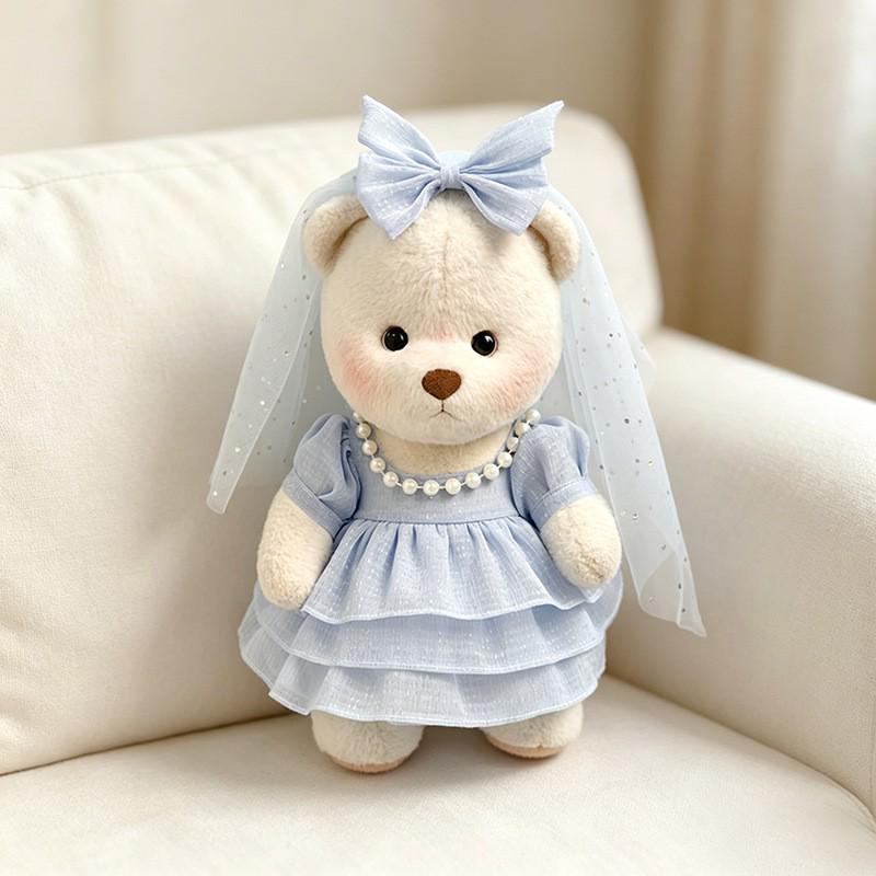 Medium Bear Outfit - Blue Pink Striped Carrot Overalls Set