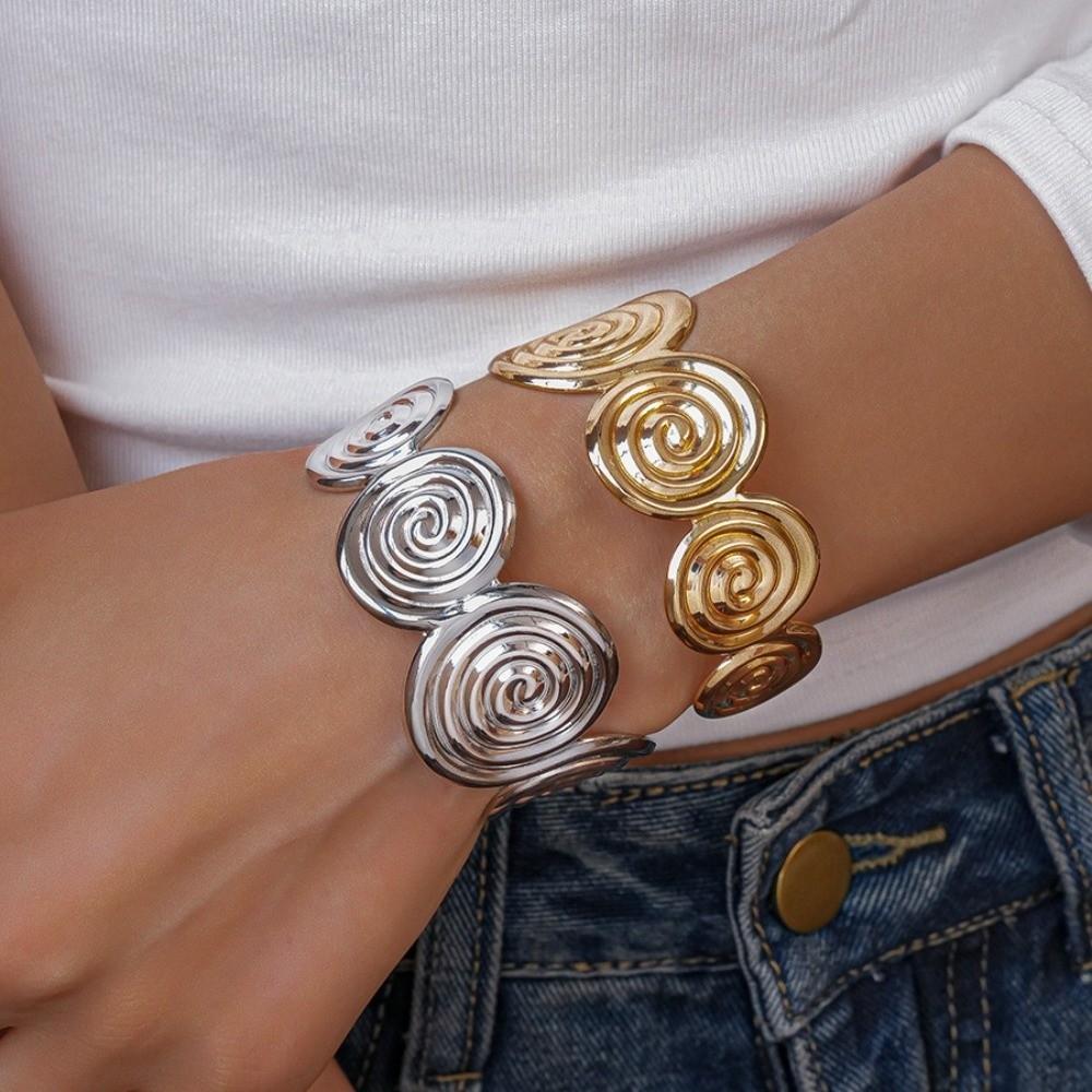 Metal Cuff Bangle Bracelet Non-Fading Women Wristband Fancy Spiral Arm Bracelet  Party