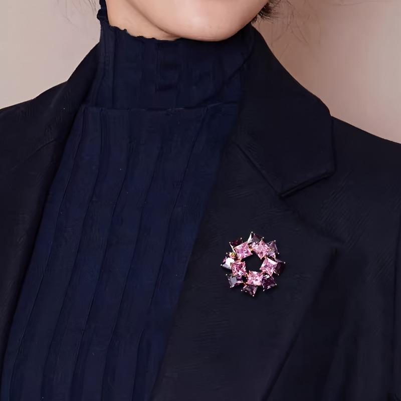 Einfache Doppellagige Geometrische Brosche, Hochwertige Damen Exquisite Kristallbrosche, Luxuriöse Design-Brosche