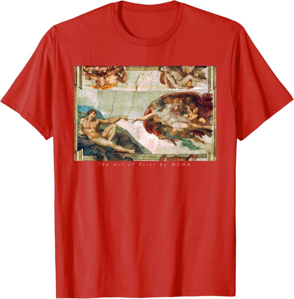 De Schepping van Adam Michelangelo Sixtijnse Kapel Grafisch T-shirt Casual Korte Mouw Katoenen T-shirt voor Mannen
