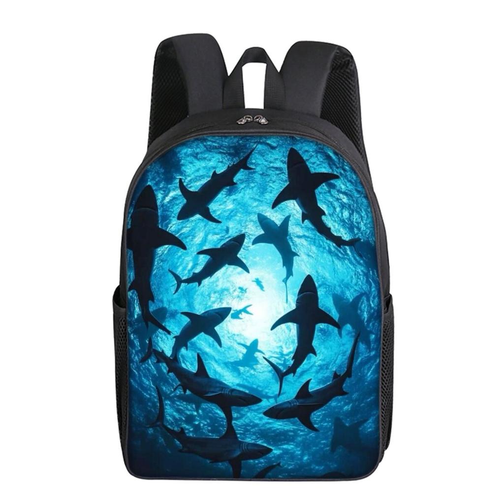 Shark Marine Print Single Layer Backpack Simple Style for Boys/Girls Children Best Gifts 2D Flat Cartoon School Bags