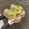 2025 Spring and Summer New Cool Slippers Muffin Thick Bottom Small Man Height Increase Bow Pearl Super High Thick Bottom Fashion Drag